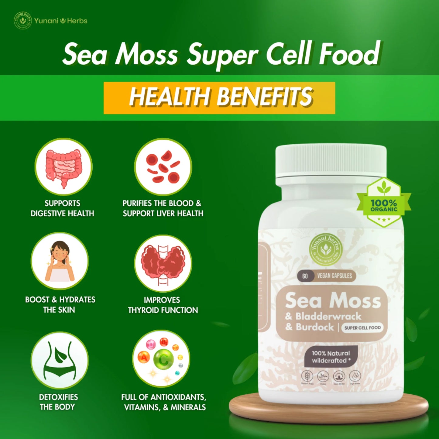 Sea Moss Bladderwrack Burdock 500mg - 60ct.